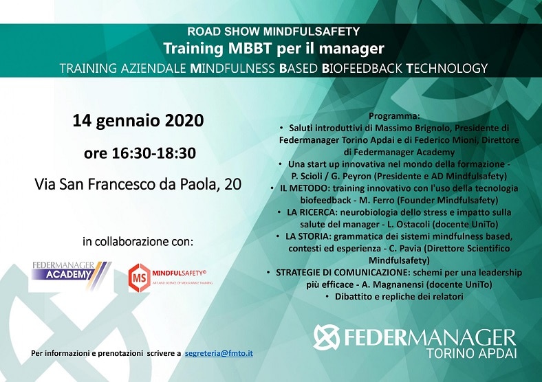 Road Show MINDFULSAFETY: Training MBBT per il Manager