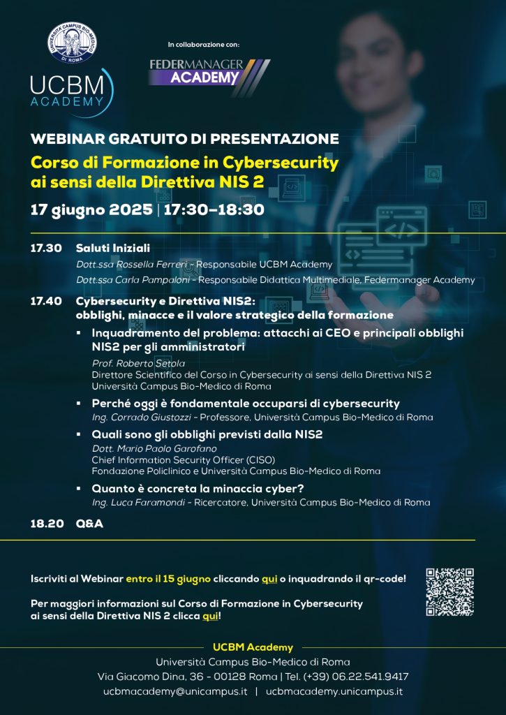 ISCRIVITI AL WEBINAR GRATUITO “CYBERSECURITY AI SENSI DELLA DIRETTIVA NIS 2”