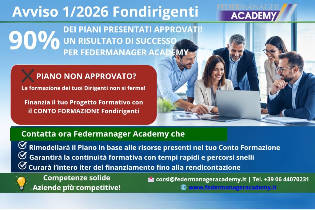 Avviso 1/2026 Fondirigenti: 90% di successo per i Piani formativi di Federmanager Academy!